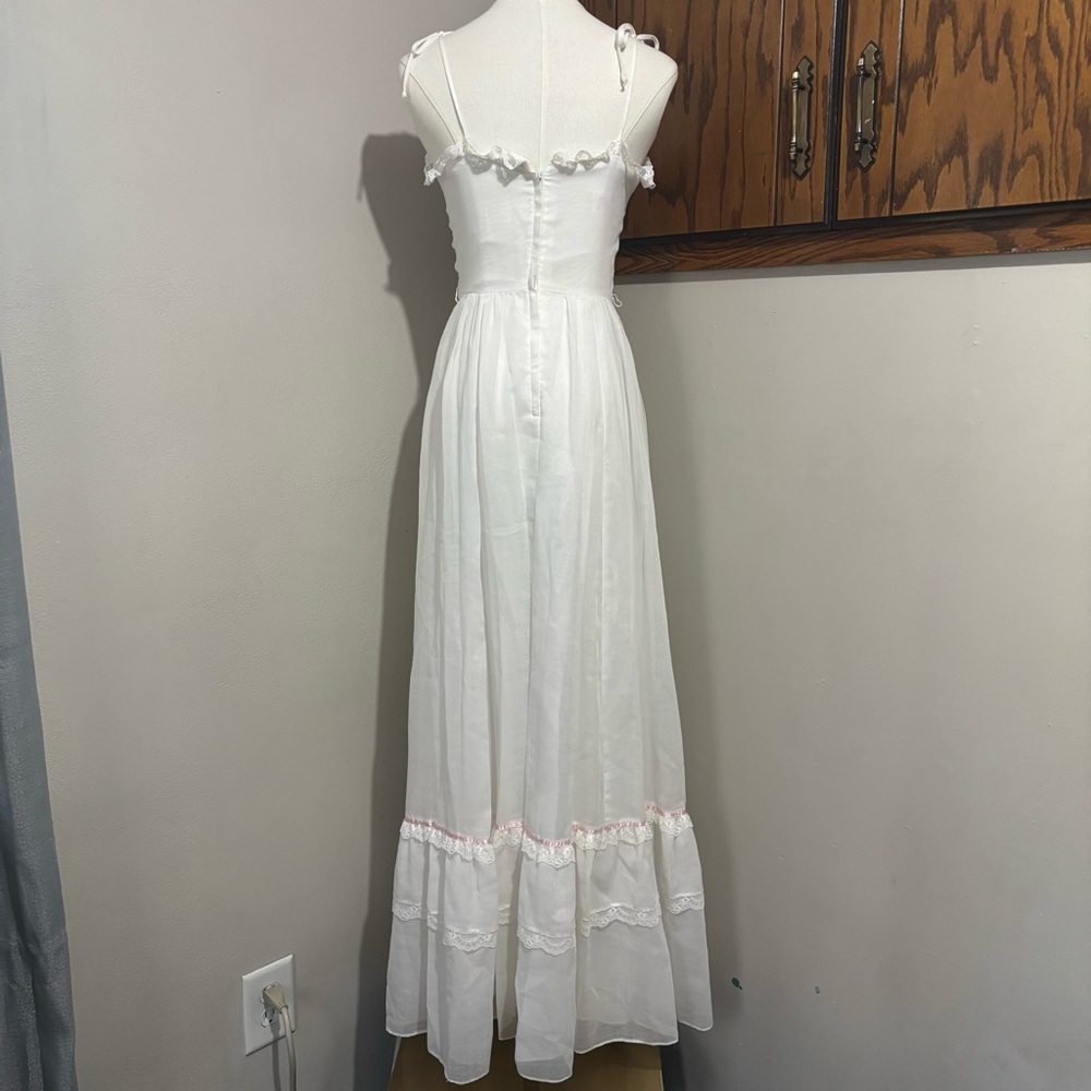 70s Vintage Maxi Slip Dress Embroidered Lace Ruffle Trim Cottage Prairie Size 7 - Picture 4 of 11